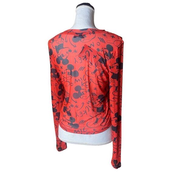 Disney Mickey Mouse Womens Red Mesh Long Sleeve Graphic T-Shirt Size Large NWT - Picture 3 of 6